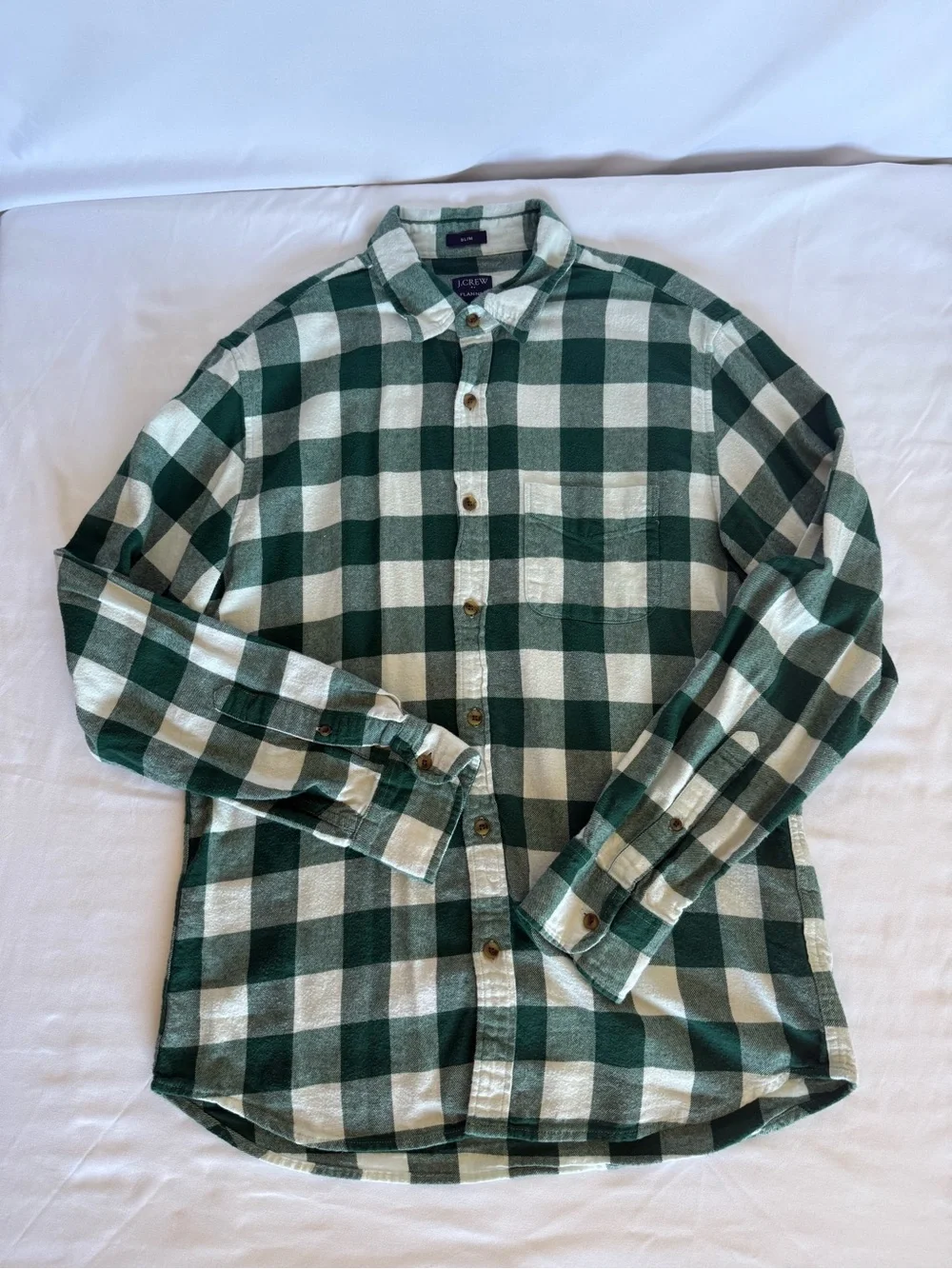 J. Crew Green and Cream Large-Check Button-Down Shirt